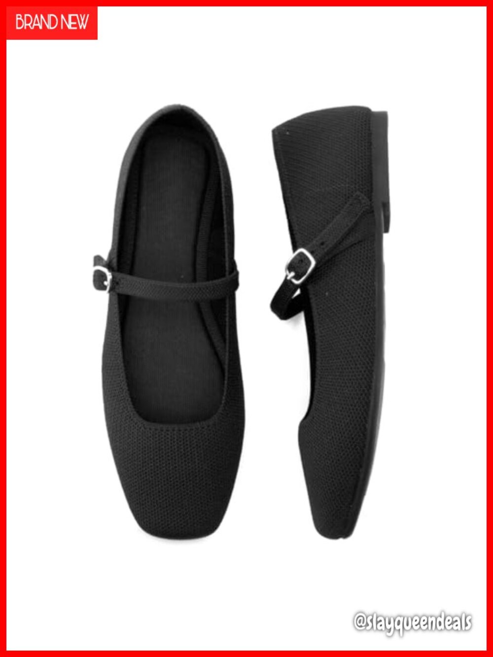 Knit Flats Square Toe Ankle Strap Mary Jane Comfortable Dressy Office